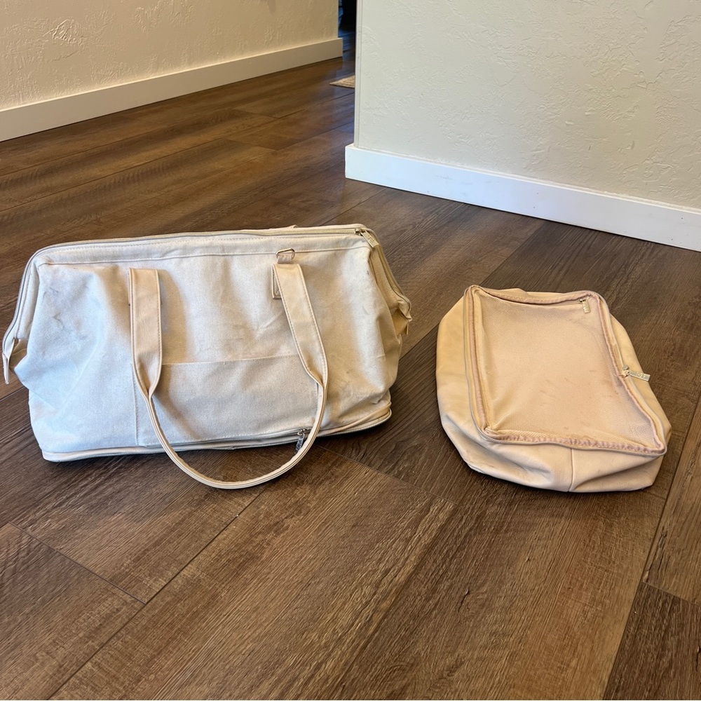 USED beis beige convertible weekender bag and laptop sleeve